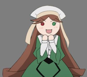 Rating: Safe Score: 0 Tags: 1girl :d bangs brown_hair green_eyes hat heterochromia image long_hair long_sleeves looking_at_viewer open_mouth red_eyes simple_background smile solo striped suiseiseki very_long_hair white_background white_headwear User: admin