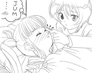 Rating: Safe Score: 0 Tags: 2girls blush closed_eyes drill_hair greyscale hair_ribbon image long_hair monochrome multiple_girls pair ribbon school_uniform shinku souseiseki twin_drills User: admin