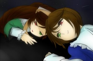 Rating: Safe Score: 0 Tags: 2girls brown_hair dress green_dress green_eyes heterochromia image long_hair long_sleeves looking_at_viewer multiple_girls night pair red_eyes short_hair siblings sisters smile souseiseki star_(sky) starry_sky suiseiseki twins User: admin
