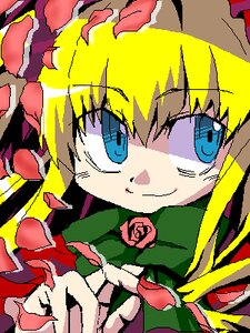 Rating: Safe Score: 0 Tags: 1girl blonde_hair blue_eyes flower hat image oekaki red_flower red_rose rose shinku smile solo User: admin