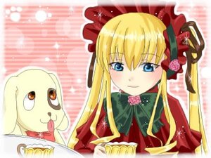 Rating: Safe Score: 0 Tags: 1girl blonde_hair blue_eyes bonnet bow bowtie cup dog flower food green_bow image long_hair long_sleeves red_dress rose saucer shinku sidelocks solo tea teacup User: admin