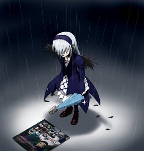 Rating: Safe Score: 0 Tags: 1girl black_footwear black_wings boots closed_umbrella cross dress emphasis_lines flower frills full_body hairband holding holding_umbrella image lolita_hairband long_hair long_sleeves rain ribbon silver_hair solo standing suigintou umbrella wet wings User: admin