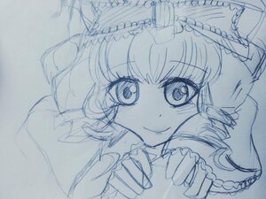 Rating: Safe Score: 0 Tags: 1girl blush eyebrows_visible_through_hair hinaichigo image looking_at_viewer monochrome sketch smile solo traditional_media upper_body User: admin
