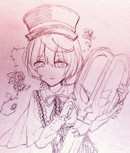Rating: Safe Score: 0 Tags: flower hat image long_sleeves monochrome otoko_no_ko short_hair solo souseiseki User: admin