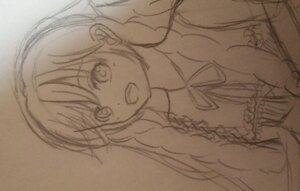 Rating: Safe Score: 0 Tags: 1girl image long_hair monochrome neck_ribbon open_mouth ribbon sketch smile solo suiseiseki traditional_media upper_body User: admin