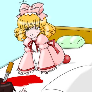 Rating: Safe Score: 0 Tags: 1girl :t baseball_bat blonde_hair blood bow dress drill_hair green_eyes hina_ichigo hinaichigo image long_sleeves pink_bow pink_dress pout puffy_sleeves ribbon solo tears yellow_eyes User: admin