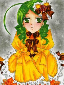 Rating: Safe Score: 0 Tags: 1girl ahoge bow dress drill_hair flower frills green_eyes green_hair hair_ornament image kanaria long_hair marker_(medium) millipen_(medium) pastel_(medium) shikishi solo traditional_media User: admin