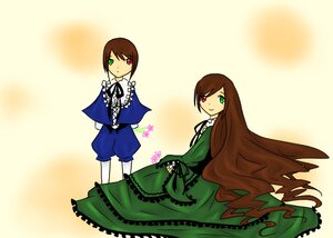 Rating: Safe Score: 0 Tags: 2girls brown_hair dress frills green_dress green_eyes heterochromia image long_hair long_sleeves looking_at_viewer looking_back multiple_girls pair red_eyes siblings simple_background souseiseki suiseiseki twins very_long_hair User: admin