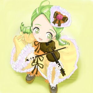 Rating: Safe Score: 0 Tags: 1girl dress drill_hair frills green_eyes green_hair guitar hat heart heart_hair_ornament image instrument kanaria long_sleeves ribbon rose smile solo twin_drills violin yellow_background User: admin