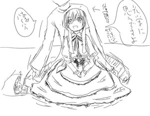 Rating: Safe Score: 0 Tags: 1girl :d dress greyscale image long_hair long_sleeves monochrome open_mouth simple_background sketch smile solo speech_bubble suiseiseki white_background User: admin