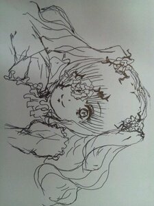 Rating: Safe Score: 0 Tags: 1girl auto_tagged closed_mouth dress hair_ornament head_wreath image kirakishou looking_at_viewer monochrome sketch smile solo traditional_media upper_body User: admin