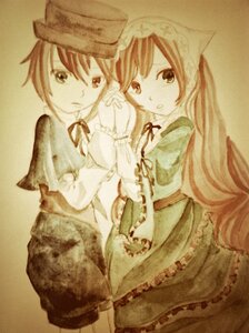 Rating: Safe Score: 0 Tags: 1boy 2girls auto_tagged dress frills hat image long_hair long_sleeves monochrome multiple_girls pair ribbon sepia short_hair siblings simple_background souseiseki suiseiseki top_hat twins very_long_hair User: admin