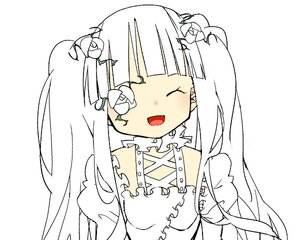Rating: Safe Score: 0 Tags: 1girl bangs closed_eyes detached_collar dress facing_viewer flower hair_flower hair_ornament image kirakishou long_hair open_mouth simple_background smile solo twintails upper_body white_background white_flower white_hair User: admin