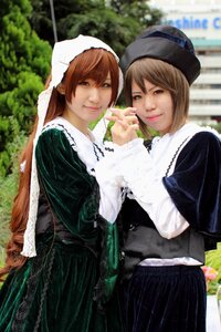 Rating: Safe Score: 0 Tags: 2girls brown_eyes brown_hair dress hat holding_hands interlocked_fingers long_hair long_sleeves looking_at_viewer multiple_girls outdoors siblings sisters smile suiseiseki twins User: admin
