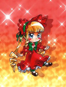 Rating: Safe Score: 0 Tags: 1girl blonde_hair blue_eyes bonnet bow bowtie diffraction_spikes dress flower frills full_body glint green_bow image long_hair long_sleeves red_dress rose shinku shoes solo sparkle sparkle_background sparkling_eyes twintails User: admin