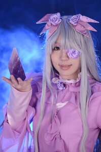 Rating: Safe Score: 0 Tags: 1girl barasuishou card eyepatch flower hair_flower hair_ornament holding_card long_hair purple_rose rose solo User: admin