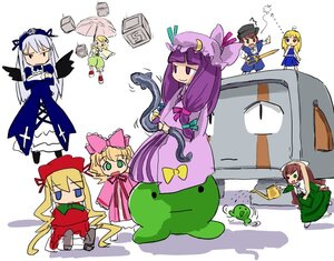 Rating: Safe Score: 0 Tags: 6+girls artist_request balrog_(doukutsu_monogatari) black_wings blonde_hair bow crossover doukutsu_monogatari dress eel everyone green_eyes hat hina_ichigo image kanaria long_hair long_sleeves multiple multiple_girls parody patchouli_knowledge pink_bow purple_eyes purple_hair rozen_maiden shinku souseiseki suigintou suiseiseki tagme touhou wings User: admin