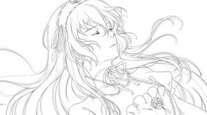 Rating: Safe Score: 0 Tags: 1girl bangs closed_eyes dress floating_hair flower greyscale hair_ribbon image long_hair monochrome neck_ribbon ribbon rose solo striped suigintou upper_body white_background User: admin