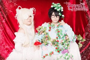 Rating: Safe Score: 0 Tags: 2boys black_eyes black_hair bouquet flower glasses hair_over_one_eye multiple_boys multiple_cosplay red_flower red_rose rose strawberry tagme white_hair User: admin