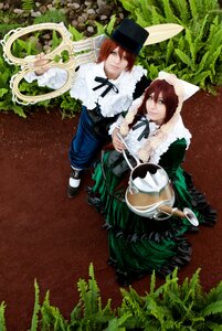 Rating: Safe Score: 0 Tags: 2boys brown_hair dress green_eyes hat heterochromia multiple_boys multiple_cosplay red_eyes ribbon siblings souseiseki suiseiseki tagme top_hat twins watering_can User: admin