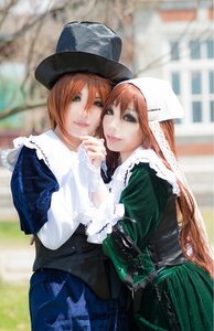 Rating: Safe Score: 0 Tags: 2girls blue_eyes blurry blurry_background depth_of_field dress green_eyes hat head_scarf holding_hands long_hair long_sleeves looking_at_viewer multiple_cosplay multiple_girls orange_hair outdoors photo short_hair siblings sisters smile souseiseki suiseiseki tagme twins very_long_hair User: admin