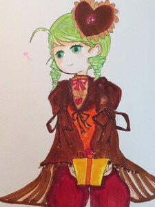Rating: Safe Score: 0 Tags: 1girl ahoge dress drill_hair gift green_eyes green_hair hat heart image kanaria long_sleeves ribbon smile solo top_hat twin_drills valentine User: admin