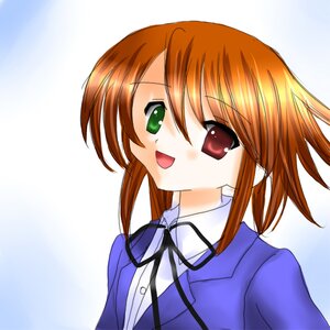 Rating: Safe Score: 0 Tags: 1girl :d blush brown_hair gradient gradient_background green_eyes heterochromia image jacket long_sleeves looking_at_viewer neck_ribbon open_mouth ribbon shirt smile solo souseiseki uniform upper_body white_background white_shirt User: admin