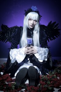 Rating: Safe Score: 0 Tags: 1girl bangs black_dress black_legwear blunt_bangs dress flower frills gothic_lolita lolita_fashion long_hair long_sleeves looking_at_viewer rose sitting solo suigintou thighhighs User: admin