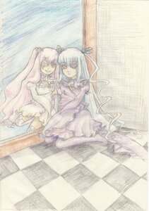 Rating: Safe Score: 0 Tags: 2girls argyle argyle_background argyle_legwear barasuishou board_game boots checkered checkered_background checkered_floor chess_piece dress image kirakishou long_hair multiple_girls on_floor pair perspective pink_eyes rose sitting tile_floor tiles traditional_media vanishing_point watercolor_(medium) white_hair yellow_eyes User: admin