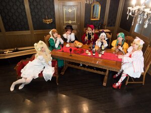 Rating: Safe Score: 0 Tags: 6+girls bangs black_hair blonde_hair breasts brown_hair closed_eyes dress flower food glasses gloves green_eyes green_hair hair_flower hair_ornament hat holding indoors long_hair looking_at_viewer military multiple_cosplay multiple_girls red_eyes short_hair sidelocks sitting smile table tagme very_long_hair white_legwear User: admin