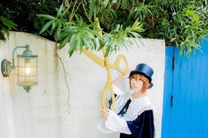 Rating: Safe Score: 0 Tags: 1girl blonde_hair dress frills hat long_sleeves outdoors plant potted_plant solo souseiseki tree water User: admin