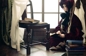 Rating: Safe Score: 0 Tags: 1girl black_cat blonde_hair cat curtains dress indoors long_hair red_dress shinku sitting solo table window User: admin