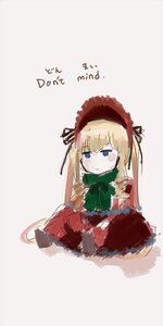 Rating: Safe Score: 0 Tags: 1girl blonde_hair blue_eyes blush bowtie dress hat image long_hair long_sleeves shinku simple_background sitting solo User: admin