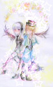Rating: Safe Score: 0 Tags: 2girls blonde_hair closed_eyes dress hair_ornament hat image multiple_girls pair ribbon short_hair smile souseiseki suigintou User: admin