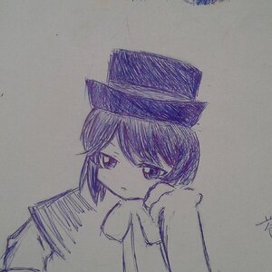 Rating: Safe Score: 0 Tags: 1girl artist_name bangs dated eyebrows_visible_through_hair hat image long_sleeves looking_at_viewer monochrome photo short_hair signature solo souseiseki traditional_media upper_body User: admin