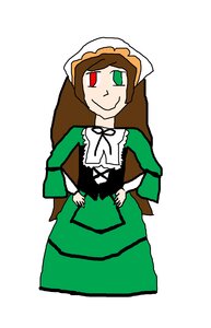 Rating: Safe Score: 0 Tags: 1girl brown_hair dress green_dress green_eyes image long_hair long_sleeves ribbon simple_background smile solo suiseiseki white_background User: admin