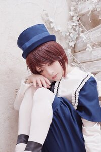 Rating: Safe Score: 0 Tags: 1girl blue_dress brown_hair dress hat knees_up lips long_sleeves looking_at_viewer nail_polish pantyhose realistic short_hair sitting solo souseiseki white_legwear User: admin