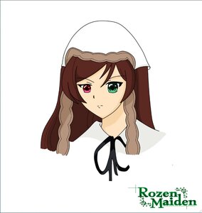 Rating: Safe Score: 0 Tags: 1girl black_ribbon braid brown_hair closed_mouth expressionless green_eyes hat head_scarf heterochromia image long_hair looking_at_viewer red_eyes ribbon simple_background solo striped striped_background suiseiseki vertical_stripes white_background User: admin