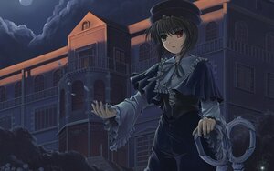 Rating: Safe Score: 0 Tags: 1girl auto_tagged building city cloud dress full_moon hat heterochromia image long_sleeves moon night outdoors red_eyes ribbon sky solo souseiseki tower User: admin