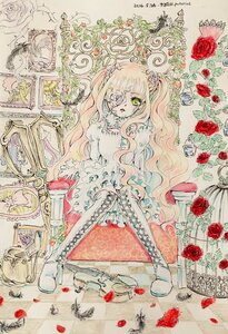 Rating: Safe Score: 0 Tags: 1girl blood eyepatch flower green_eyes image kirakishou long_hair petals pink_hair plant red_flower red_rose rose rose_petals sitting solo thorns traditional_media vines watercolor_(medium) User: admin