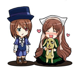 Rating: Safe Score: 0 Tags: 2girls artist_request blue_dress blush brown_hair chibi closed_eyes collar doll dress frills green_dress green_eyes hat head_scarf heart heterochromia image kunkun long_hair long_sleeves lowres multiple_girls no_legwear pair pants red_eyes rozen_maiden short_hair siblings simple_background sisters souseiseki stuffed_animal stuffed_dog suiseiseki twins very_long_hair white_background User: admin
