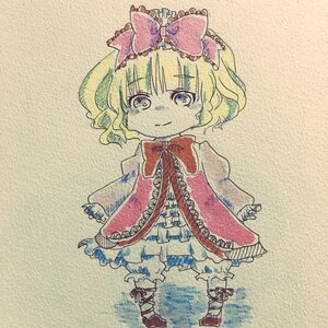 Rating: Safe Score: 0 Tags: 1girl blonde_hair bloomers bow eyebrows_visible_through_hair frills full_body hair_bow hinaichigo image long_sleeves looking_at_viewer no_nose short_hair skirt smile solo standing traditional_media underwear watercolor_(medium) User: admin