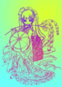 Rating: Safe Score: 0 Tags: 1girl dress frills green_theme image lineart long_hair monochrome shinku solo traditional_media User: admin