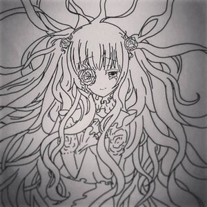 Rating: Safe Score: 0 Tags: 1girl blush dress flower greyscale hair_ornament image kirakishou lineart long_hair monochrome rose smile solo two_side_up very_long_hair vines User: admin