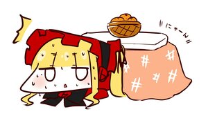 Rating: Safe Score: 0 Tags: 1girl blonde_hair blush chibi food fruit image kotatsu mandarin_orange on_stomach shinku solo sweat table trembling User: admin