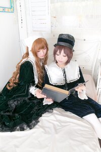 Rating: Safe Score: 0 Tags: 2girls bangs blonde_hair book brown_hair closed_eyes dress fur_trim hat long_hair long_sleeves multiple_cosplay multiple_girls short_hair sisters sitting tagme top_hat User: admin
