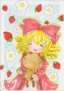 Rating: Safe Score: 0 Tags: 1girl :d ^_^ ^o^ apple bad_id bad_pixiv_id blonde_hair blueberry blush bow cherry closed_eyes doll dress drill_hair emo_(mikan) food fruit grapes hina_ichigo hinaichigo holding_fruit image long_sleeves mandarin_orange open_mouth orange pink_bow red_dress ringlets rozen_maiden simple_background smile solo strawberry strawberry_hair_ornament tomato traditional_media twin_drills twintails watermelon white_background User: admin