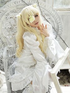 Rating: Safe Score: 0 Tags: 1girl blonde_hair dress eyepatch kirakishou lips long_hair mask see-through solo white_dress User: admin