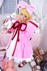 Rating: Safe Score: 0 Tags: 1girl blonde_hair blue_eyes bow curtains dress frills hair_bow hina_ichigo hinaichigo indoors pink_bow pink_dress ribbon short_hair smile solo standing stuffed_animal teddy_bear User: admin