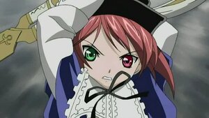 Rating: Safe Score: 0 Tags: 1girl clenched_teeth collar dress frills green_eyes heterochromia image long_sleeves red_eyes solo souseiseki tears teeth upper_body User: admin